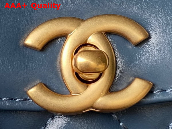 Chanel Mini Shopping Bag in Blue Shiny Aged Calfskin Gold Tone Metal AS4416 Replica