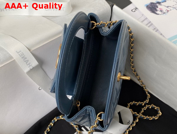 Chanel Mini Shopping Bag in Blue Shiny Aged Calfskin Gold Tone Metal AS4416 Replica