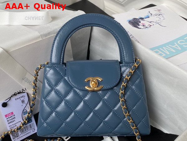 Chanel Mini Shopping Bag in Blue Shiny Aged Calfskin Gold Tone Metal AS4416 Replica