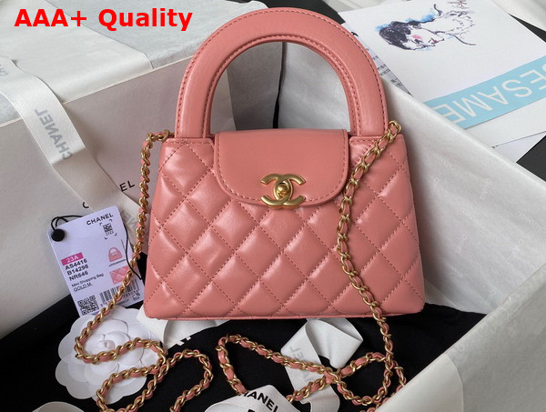 Chanel Mini Shopping Bag in Coral Pink Shiny Aged Calfskin Gold Tone Metal AS4416 Replica