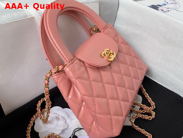 Chanel Mini Shopping Bag in Coral Pink Shiny Aged Calfskin Gold Tone Metal AS4416 Replica