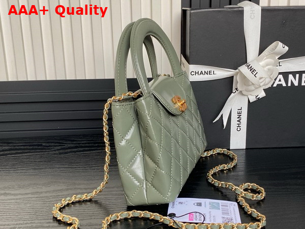 Chanel Mini Shopping Bag in Khaki Shiny Aged Calfskin Gold Tone Metal AS4416 Replica