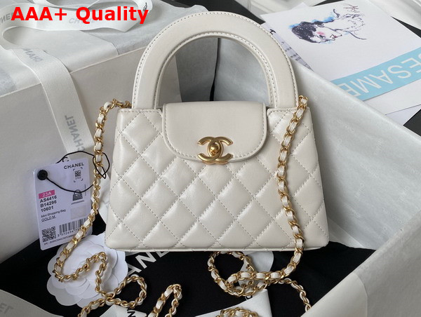 Chanel Mini Shopping Bag in White Shiny Aged Calfskin Gold Tone Metal AS4416 Replica