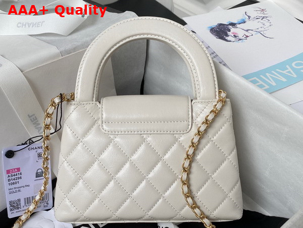 Chanel Mini Shopping Bag in White Shiny Aged Calfskin Gold Tone Metal AS4416 Replica