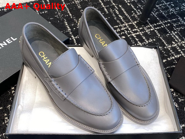 Chanel Moccasins Grey Calfskin Replica