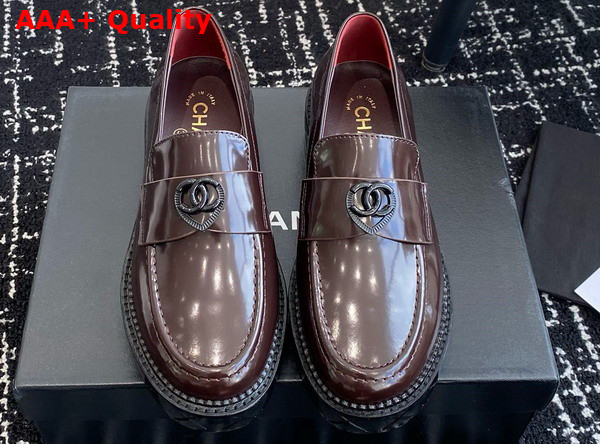 Chanel Moccasins Shiny Calfskin Brown G46072 Replica