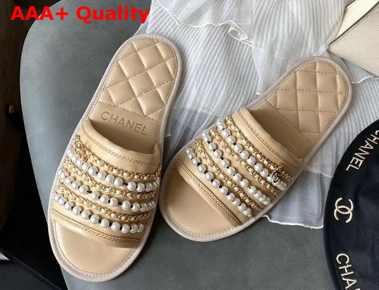 Chanel Mules Beige Lambskin and Pearls Replica