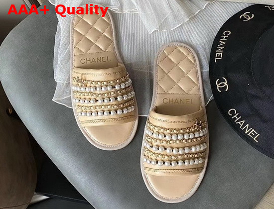 Chanel Mules Beige Lambskin and Pearls Replica