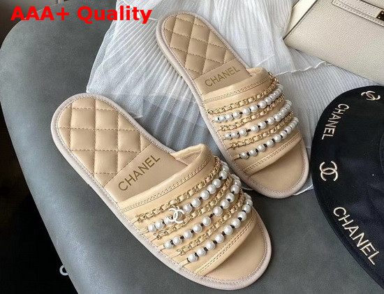 Chanel Mules Beige Lambskin and Pearls Replica