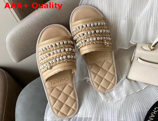 Chanel Mules Beige Lambskin and Pearls Replica