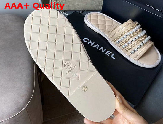 Chanel Mules Beige Lambskin and Pearls Replica