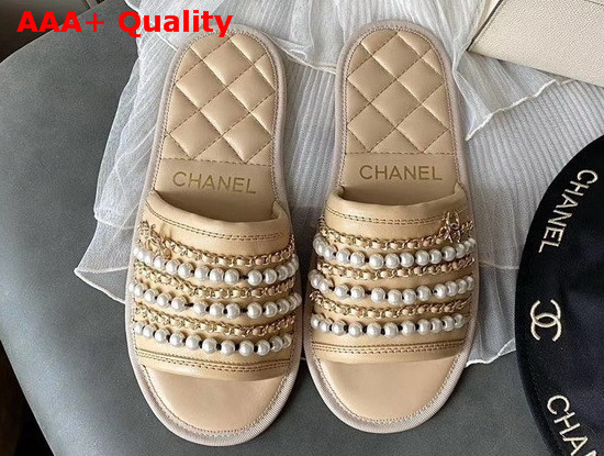 Chanel Mules Beige Lambskin and Pearls Replica