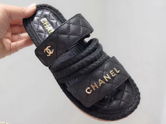 Chanel Mules Black Cord and Lambskin G34603