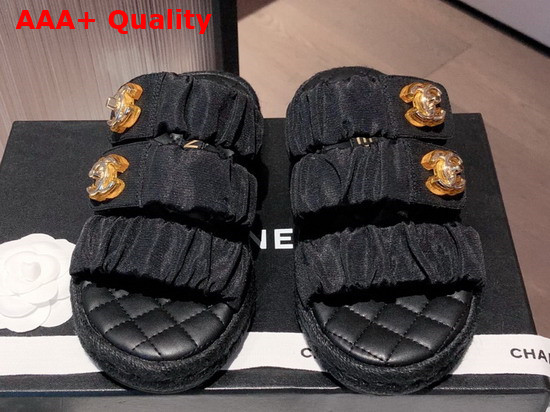 Chanel Mules Black Fabric and Lambskin Replica