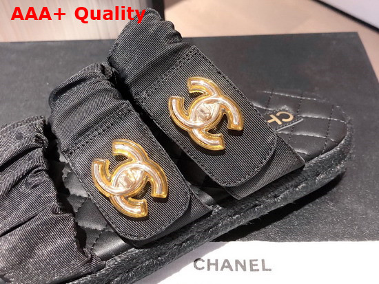 Chanel Mules Black Fabric and Lambskin Replica