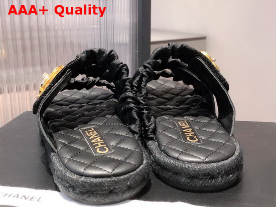 Chanel Mules Black Fabric and Lambskin Replica