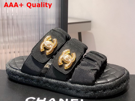 Chanel Mules Black Fabric and Lambskin Replica