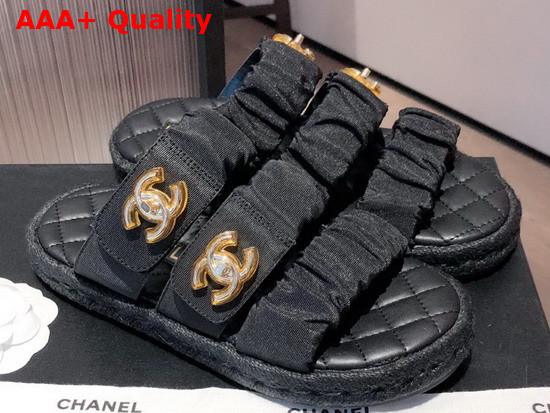 Chanel Mules Black Fabric and Lambskin Replica