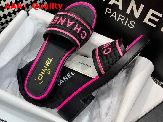 Chanel Mules Black Lambskin and Embroideries Black and Pink G36557 Replica