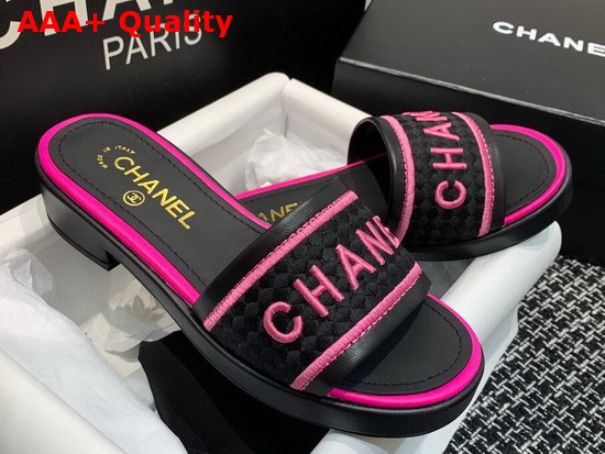 Chanel Mules Black Lambskin and Embroideries Black and Pink G36557 Replica