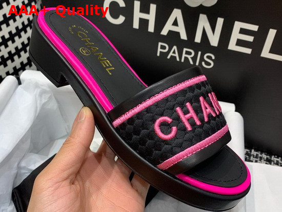 Chanel Mules Black Lambskin and Embroideries Black and Pink G36557 Replica