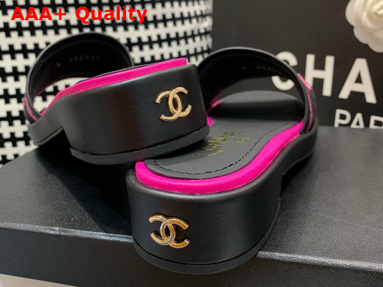 Chanel Mules Black Lambskin and Embroideries Black and Pink G36557 Replica