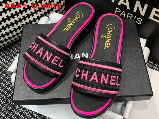 Chanel Mules Black Lambskin and Embroideries Black and Pink G36557 Replica