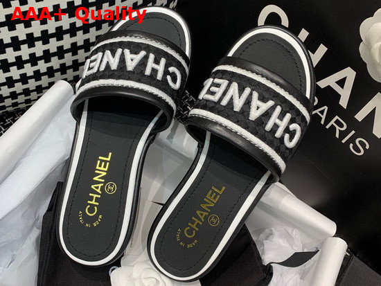 Chanel Mules Black Lambskin and Embroideries Black and White G36557 Replica