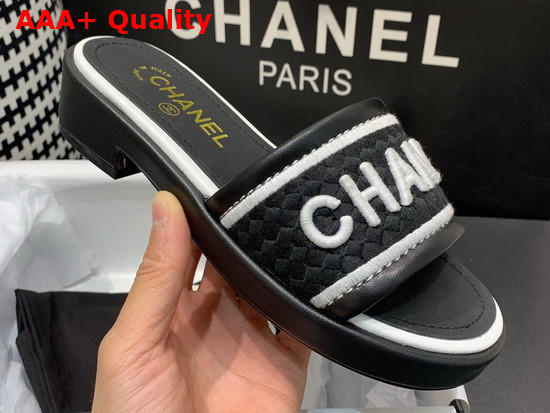 Chanel Mules Black Lambskin and Embroideries Black and White G36557 Replica