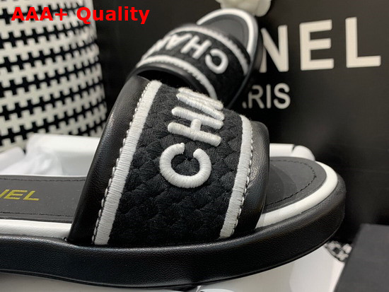 Chanel Mules Black Lambskin and Embroideries Black and White G36557 Replica