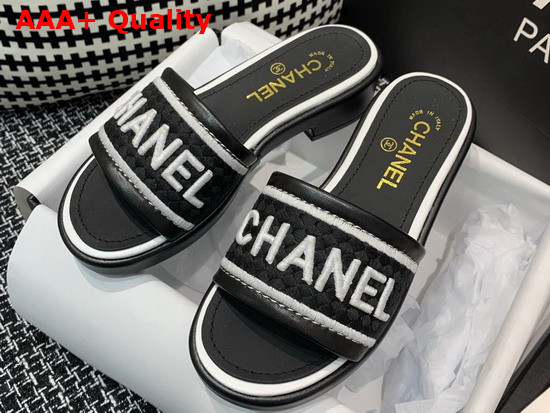 Chanel Mules Black Lambskin and Embroideries Black and White G36557 Replica