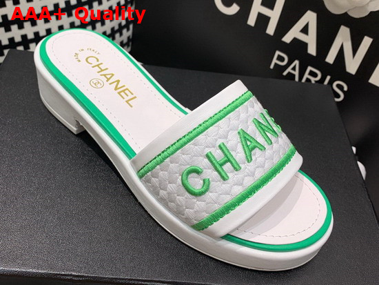 Chanel Mules Black Lambskin and Embroideries White and Green G36557 Replica