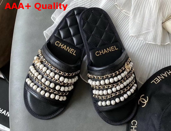 Chanel Mules Black Lambskin and Pearls Replica