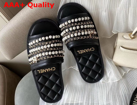 Chanel Mules Black Lambskin and Pearls Replica