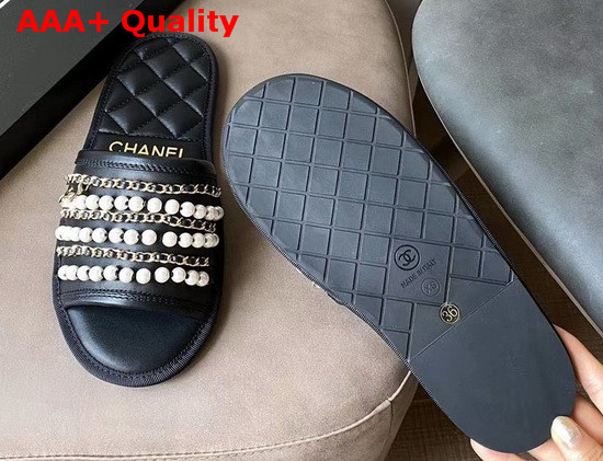 Chanel Mules Black Lambskin and Pearls Replica