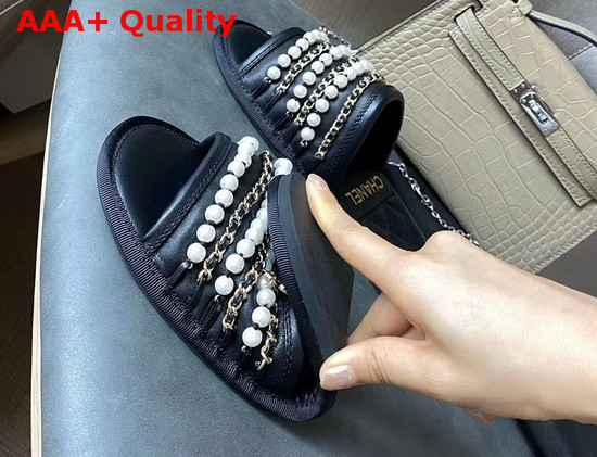 Chanel Mules Black Lambskin and Pearls Replica