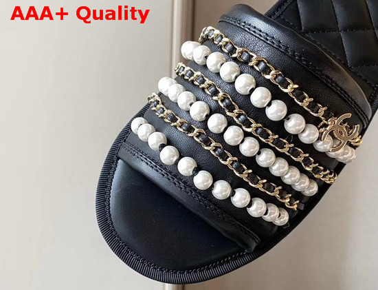 Chanel Mules Black Lambskin and Pearls Replica