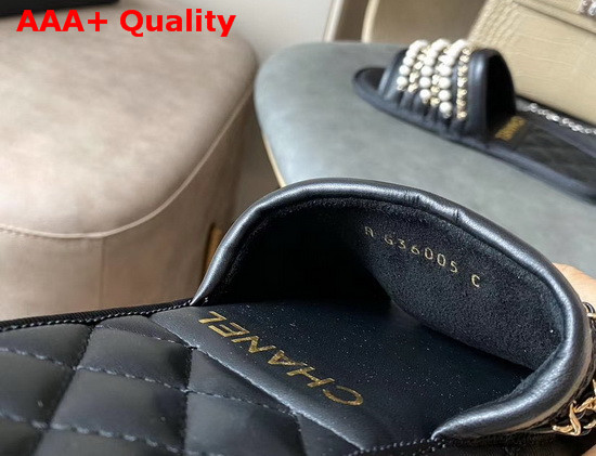 Chanel Mules Black Lambskin and Pearls Replica