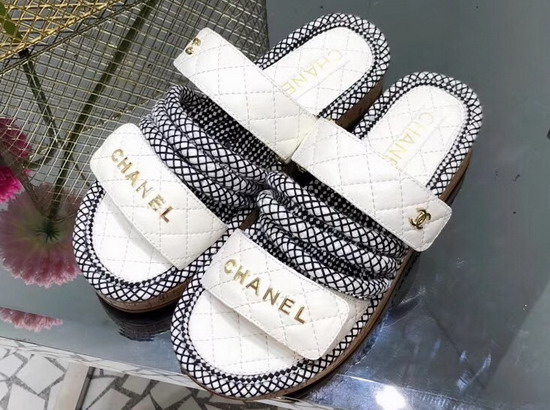 Chanel Mules Cord and Lambskin Black and Ivory G34603