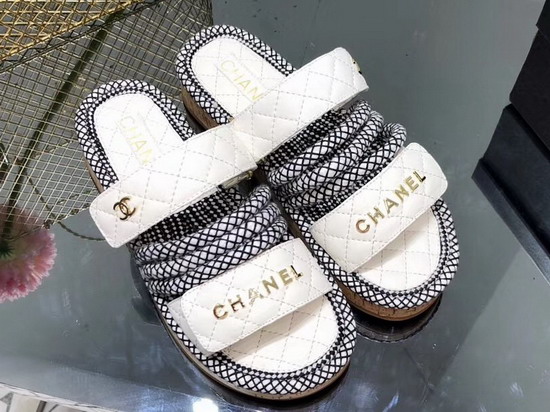 Chanel Mules Cord and Lambskin Black and Ivory G34603