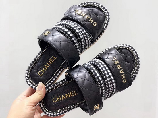 Chanel Mules Cord and Lambskin Black and White G34603