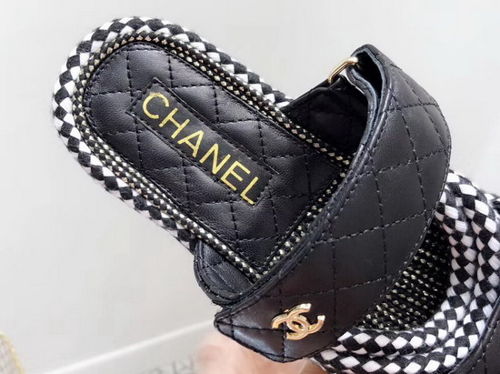 Chanel Mules Cord and Lambskin Black and White G34603