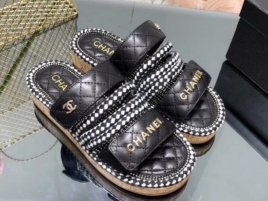 Chanel Mules Cord and Lambskin Black and White G34603