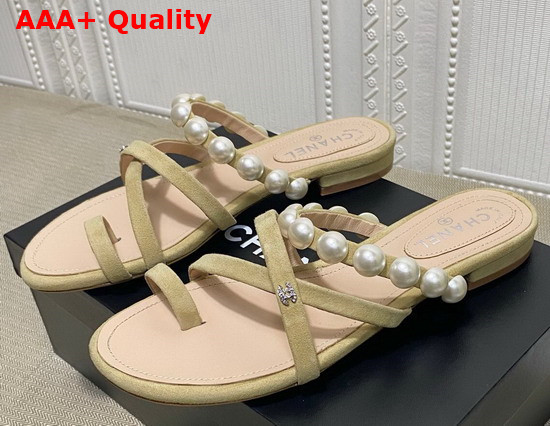 Chanel Mules Kid Suede and Pearls Beige G37274 Replica