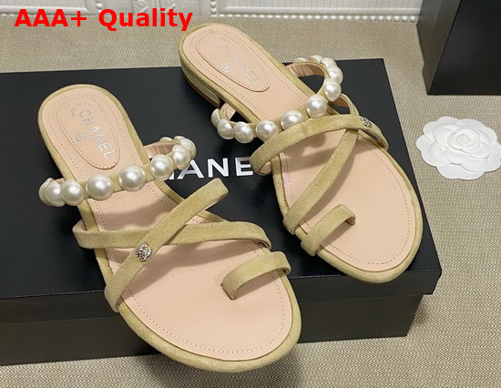 Chanel Mules Kid Suede and Pearls Beige G37274 Replica