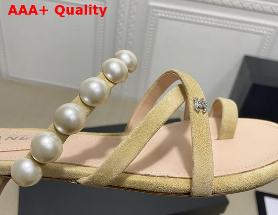 Chanel Mules Kid Suede and Pearls Beige G37274 Replica