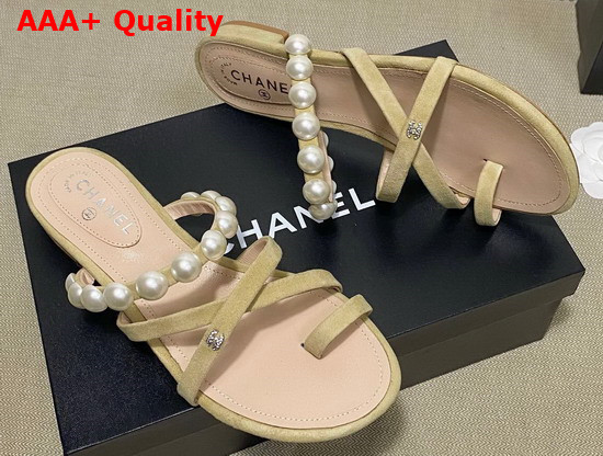 Chanel Mules Kid Suede and Pearls Beige G37274 Replica