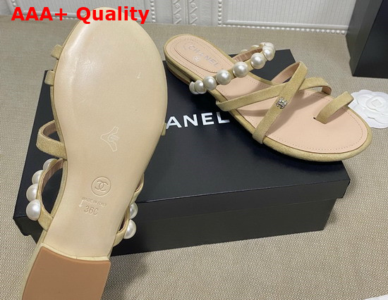 Chanel Mules Kid Suede and Pearls Beige G37274 Replica