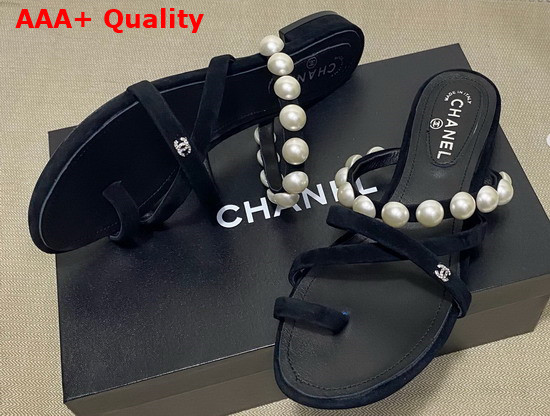 Chanel Mules Kid Suede and Pearls Black G37274 Replica