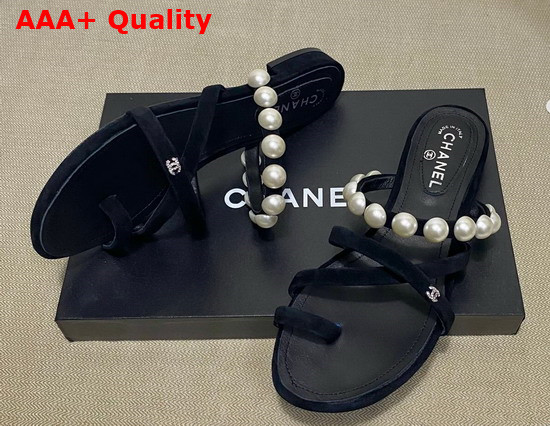 Chanel Mules Kid Suede and Pearls Black G37274 Replica